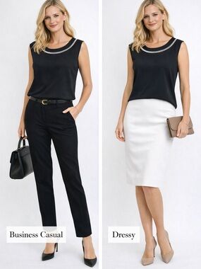 St. John Black Sleeveless Knit Shell with Embellished Neckline